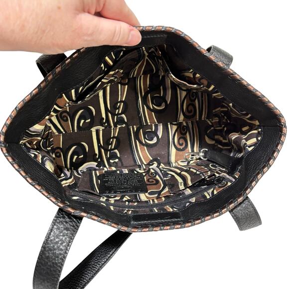 Brighton black pebbled leather shoulder bag purse gold & silver woven trim - Picture 4 of 9